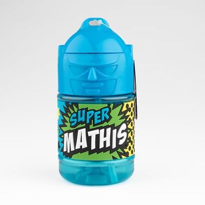 Super Mathis Personalised Kids Water Bottle with Straw