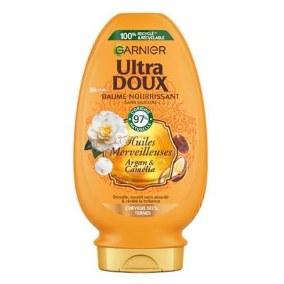 Garnier Ultra Doux - Après-Shampooing Démêlant Nourrissant - Enrichi en Huile d'Argan & Camélia - Pour Cheveux Secs à Très Secs, et Ternes - Huiles Merveilleuses - 360 ml