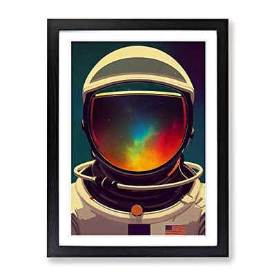 Astronaut Helmet Framed Print for Living Room Bedroom Home Office Décor, Wall Art Picture Ready to Hang, Black A4 Frame (34 x 25 cm)