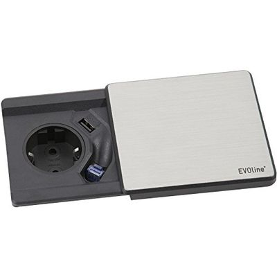 Schulte, EVOline Square 80 Schuko con Usb E Qi Charger Plus RJ45, Acciaio Inox, 1 pezzi, 1592 7000 3500