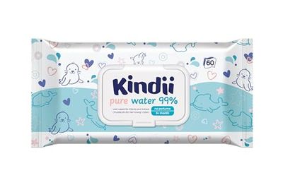 Kindii Vochtige doekjes voor baby's en kinderen Pure Water 99% - 99% samenstelling op waterbasis - Allantoïne - Parfumvrij - ongeparfumeerd - Dermatologisch getest - Voor de gevoelige huid - 60 stuks