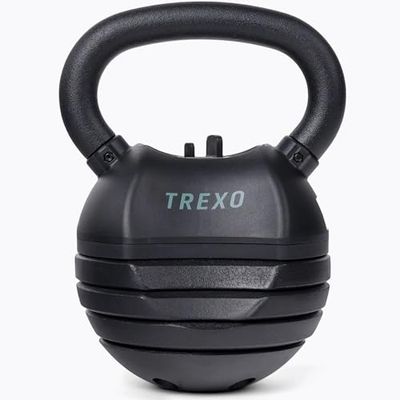 TREXO Kettlebell, verstelbaar, kogelhalter, verstelbaar gewichtsbereik 4/7/9/11/14 kg, gietijzer voor veelzijdige oefeningen, crossfit, dumbbell, professionele kogelhalter, kettle bell, zwart