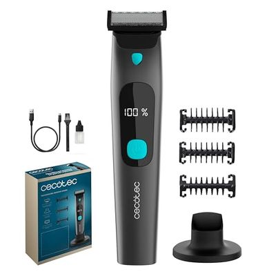 Cecotec Tagliacapeli Rasoio Facciale - Regolacapelli PrecisionCare OneShave Screen. Lame Acciaio Inox, 3 Pettini (1/3/5 mm), Base Stoccaggio, Autonomia 1.5h, Resistenza IPX7, Schermo Intelligente