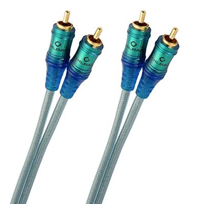 Oehlbach Ice Blue RCA-kabel 1,5 m, audiokabel voor platenspeler, thuisbioscoop en hifi-installatie, 2-voudig afgeschermde RCA-kabel van OFC, 2 x 1,5 m, blauw-transparant
