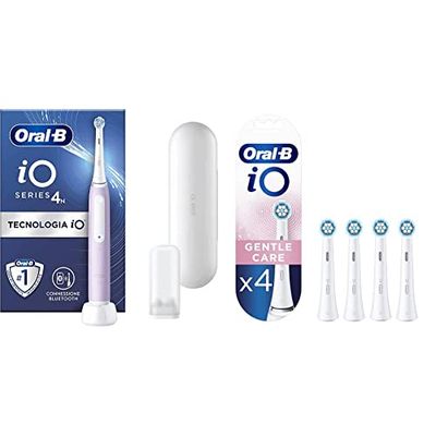 Oral-B iO4N Cepillo de Dientes Eléctrico con Mango Recargable, Lila & iO Gentle Care Recambios Cepillo de Dientes Eléctrico,Blanco, Originales