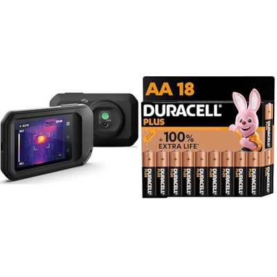 FLIR C3-X Compact Thermal Imaging Camera with Wifi: High Resolution Infrared Imager for Inspection & Duracell Plus AA Batteries (18 Pack) - Alkaline 1.5V - Up To 100% Extra Life