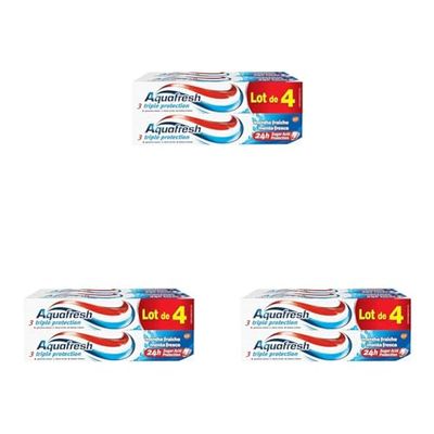 Aquafresh Dentifrice Triple Protection Menthe Fraîche, Pour Des Dents Fortes et Une Haleine Fraiche, Lot de 12x75ml