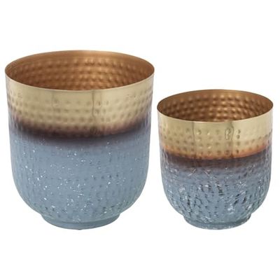 Alexandra House Living Set de Pots de Fleurs doré Bleu Ciel métal (2 pièces)