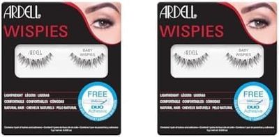 Ardell False Eyelashes Baby Wispies Black Light Volume Short Length Signature Wispies Criss-Cross Feathering Curl Comfortable Invisiband Vegan-Friendly Cruelty-Free False Lashes (Pack of 2)