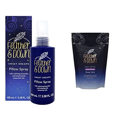 Feather & Down Sweet Dream Pillow Spray No.1 Bedtime Pillow Spray. & Sweet Dreams Magnesium Sleep Salts – with Magnesium Calming Lavender & Chamomile Essential Oils.p