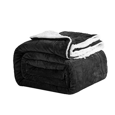 Good Nite Beddeken 130 x 150 cm sherpa flanellen deken, fleece pluizige sprei, lichtgewicht microvezel effen voor op de bank (zwart, eenpersoons)