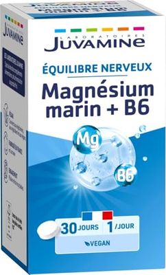 JUVAMINE - Equilibre Nerveux - Magnésium Marin 300mg + Vitamine B6 - Contribue à Réduire la Fatigue et au Fonctionnement Normal du Système Nerveux - Stress -30 Comprimés - 1 Mois de Programme
