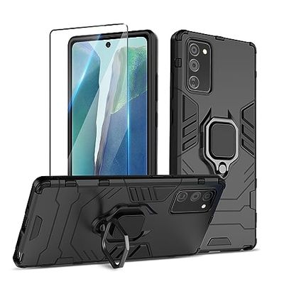 Btstring Hoesje voor Samsung Galaxy Note 20 met Screen protector, schokbestendig, zwaar belastbaar pantserhoesje, met standaard, voor magnetische autohouder- zwart