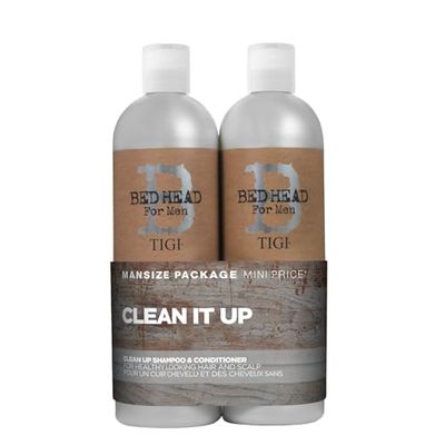 Bed Head for Men by TIGI | Shampoo e balsamo Clean Up per uomo | Cura quotidiana dei capelli e del cuoio capelluto con effetto idratante e lenitivo | Ideale per capelli normali | 2x750ml