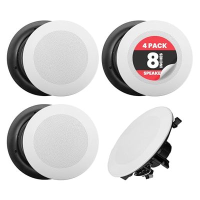 Pyle Casse Bluetooth 20 Centimetri, Altoparlanti da Incasso a Parete/Soffitto 2 Vie, Griglia Tonda/Quadrata, Casse Audio Stereo, 4 canali, Speaker 250 Watt
