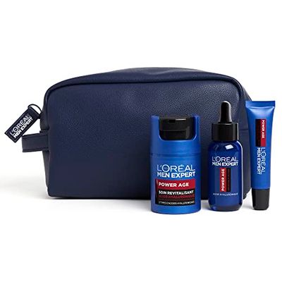 L'Oréal Men Expert - Astuccio per routine esperta per uomo, cura viso rivitalizzante e antietà, con acido ialuronico, per tutti i tipi di pelle, Power Age - 3 prodotti