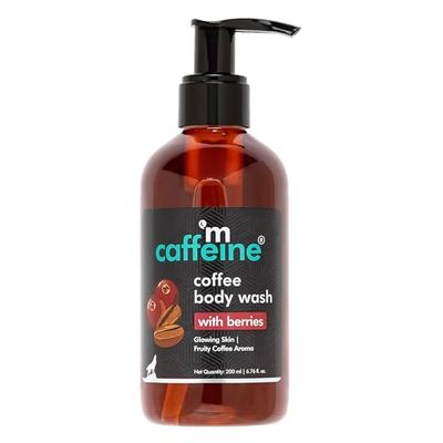 mCaffeine Kawowy płyn do mycia ciała z jagodami dla świecącej i nawilżonej skóry, słodki i żywy aromat jagodowy, bogaty w Vit C & E środek do mycia ciała dla skóry elastycznej, bez siarczanów, 200 ml