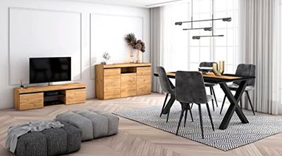 Skraut Home - Woonkamermeubelset | Tafel 140 Bicolour Tafelpoten X 6 gasten | TV Kast 140 | Sideboard/Buffetkast 140 | Eiken en Zwart | Industriële stijl