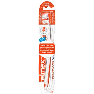 elmex Brosse à dents de protection des caries Inter X 1 paquet I poils moyens nettoyage en profondeur dans les espaces interproximaux I Tête courte pour le nettoyage des molaires difficiles à