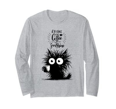 Carino gatto ama il caffè e il sole ufficio divertente Maglia a Manica