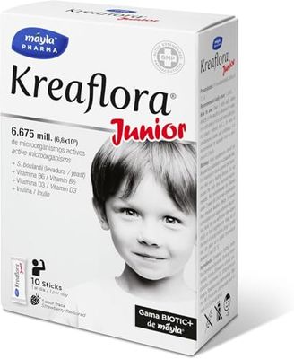 Kreaflora Biotic Junior | Probióticos + Inulina + Vitamina D3 y D6 | Tratamiento de la diarrea aguda | Equilibra la flora intestinal | Evita efectos adversos de los antibióticos | 1 toma al día