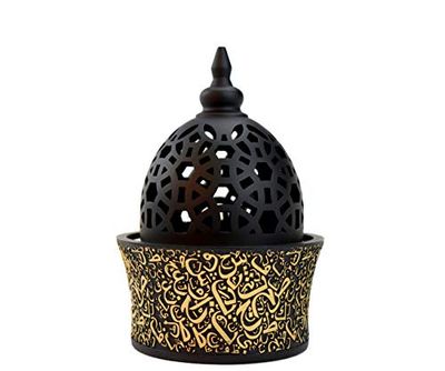 INTENSE OUD Intense Oud Black - Bruciatore di incenso in resina, stile calligrafico, decorazione per ufficio e casa, bruciatore per incenso arabo/bakhoor (Mabkhara), vassoio in metallo interno alto