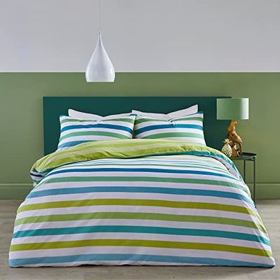 Fusion - Carlson Stripe - Reversible Duvet Cover Set - Single Bed Size in Green