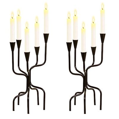 5 Arms Candelabra Candle Stand, 16 Inch Tall Black Decorative Candelabra Candle Holders for Table Centerpiece, Formal Events, Wedding, Party, Church, Fireplace, Home Decoration (Black1)