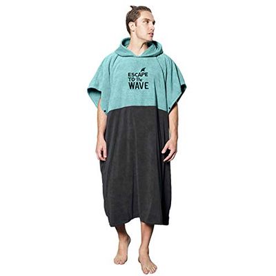 Vulken Extra grote groenblauwe dikke badhanddoek met capuchon voor het verschonen van badjas, surfponcho voor heren voor eenvoudig wisselen in het openbaar. Sneldrogende microvezel badstof voor