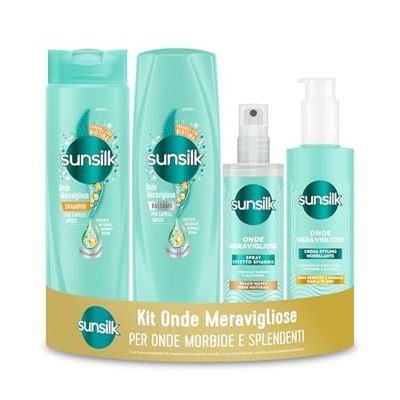 Sunsilk, Kit Onde Meravigliose, Set Capelli Mossi, con Shampoo 250ml, Balsamo Capelli 200ml, Crema Styling 200ml e Sea Salt Spray 150ml, Effetto Anticrespo, per Onde Morbide e Splendenti*