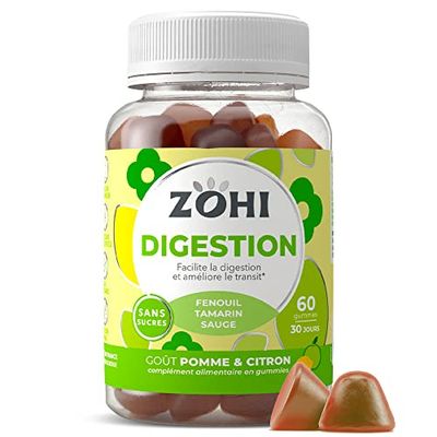 Complément Alimentaire Digestion-Gummies Digestion facilitant la digestion et améliore le transit- Fenouil-60 gommes de fruits- goût Pomme et Citron Sans Sucres-Vegan- ZOHI- Fabriqué en France