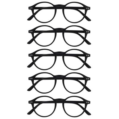OPULIZE REY Gafas de Lectura - Pack de 5 - Montura Redonda Retro - Negro Mate - Hombre Mujer - Bisagras de Muelle - RRRRR56-1 - +1.00