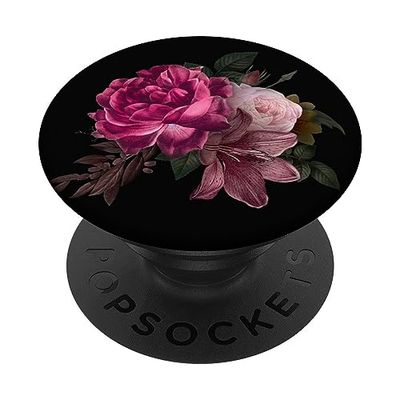 PopSockets Fiore rosa viola sfondo nero floreale rosa botanica PopGrip Intercambiabile