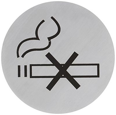 Stalwart U052 No Smoking Door Sign, Stainless Steel, Self Adhesive, 7.5 cm Diameter