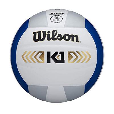 Wilson WTH1895A3XB Pelota de Voleibol K1 Gold Cuero Interior, Unisex-Adult, Azul/Blanco/Plateado, Tamaño Oficial