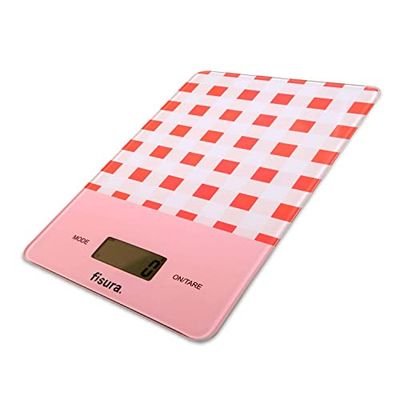 FISURA - Digital köksvåg Original elektronisk våg på 5kg/11lbs. Multifunktionell matvåg. Glas och ABS. 15 x 22 (Vichy röd)