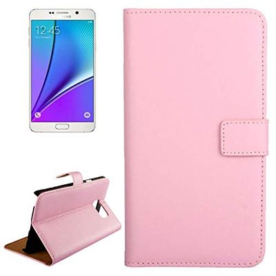 Carcasa de telefono Cowhide Texture Horizontal Flip Funda de Cuero Genuino con Ranura for Tarjeta y Soporte for Galaxy Note 5 / N9200 (Negro) (Color : Pink)