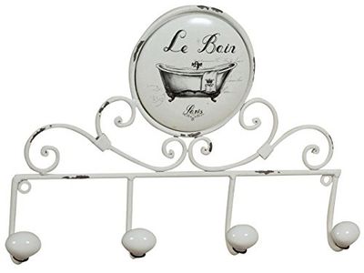 Biscottini Porta asciugamani bagno da muro L37,5xPR6,5xH25,5 - Porta salviette bagno in ferro battuto - Porta asciugamano bianco - Accessori bagno