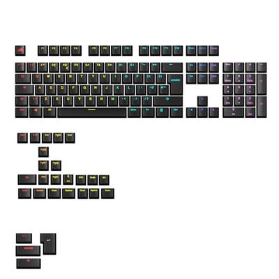 Glorious Gaming - Touches GPBT rétroéclairées : légendes translucides, Noir, pour claviers mécaniques formats 100%, 75%, 65%, 60%, ANSI & ISO, Disposition Anglaise QWERTY