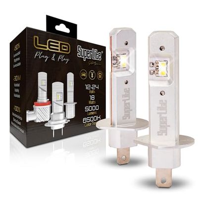 Superlite Halogen to LED Conversion Lamp Kits H1 Plug & Play Gold Series 6500K / 10000 Lumens / 12-24V / 18W For Car, Motorcycle & Truck