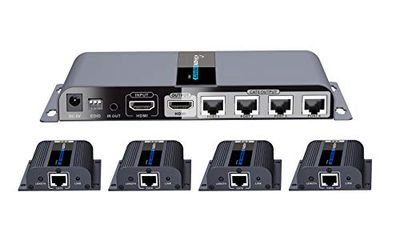PremiumCord HDMI 1-4 Splitter + Extender Tramite Cat6/6a/7, Full HD 1080p 60Hz a 70 m, Alloggiamento in Metallo, 2 Destinatari con Alimentatore, Dolby TrueHD, 3D, EDID, CEC, HDCP2.2