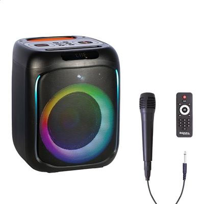 Ibiza - CUBE180 - Altoparlante a batteria da 180 W con microfono a filo ed effetto luce - Bluetooth, USB, MicroSD, TWS - Nero