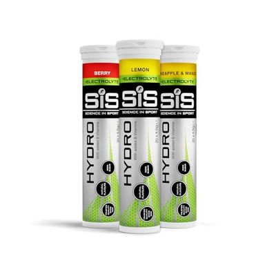 Science In Sport Hydro Hydration Tablets, Variety Pack Pineapple Mango, Berry, Lemon Flavour Plus Electrolytes, 20 Effervescent Tablets per Bottle (3 Bottles)