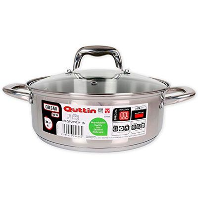 Quttin New Caesar Poêle à induction professionnelle avec couvercle en verre et poignées 24 cm 4 L
