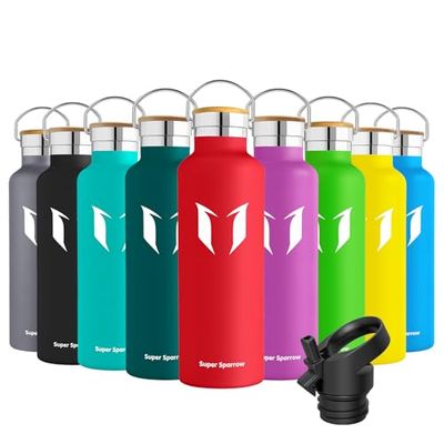 Super Sparrow Doppia Parete in Acciaio Inox Coibentato Bottiglia di Acqua -750ml - Isolante Della Borraccia - Perfetto Thermos - Privo di BPA, BPS, Ftalati