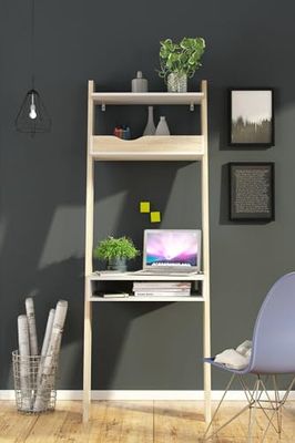 Dmora Bureau décoratif Blanc et chêne 65 x 180 x 48 cm, Bois d'ingénierie