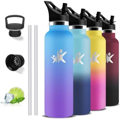 Termisk vattenflaska, 1 liter, BPA-fri, vattenflaska med sugrör, läckagefri, vattenflaska i rostfritt stål, sportflaska, 18/8 rostfritt stål, för camping, resor, yoga, fitness