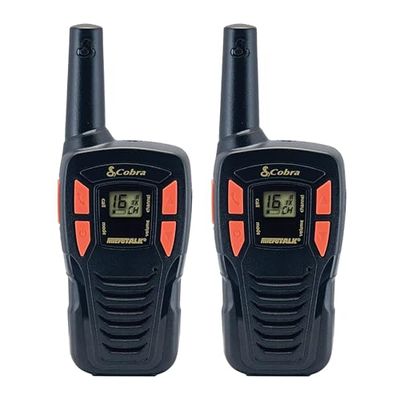 Cobra AM255 - Dispositivo de Radio con Pantalla LCD de 8 Canales de Memoria, Recargable, Toma de Carga USB, Clip para cinturón Incluido, Paquete de 2, Color Negro