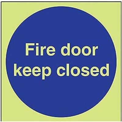 vsafety 18017 AT-G Panneau obligatoire, "Fire Porte garder fermée, en plastique, carré, 200 mm x 200 mm, bleu