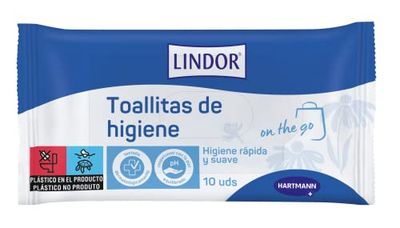 Lindor Skin Toallitas Íntimas Desechables, Humedecidas con Loción Limpiadora, Libre de PEG, 10 Unidades